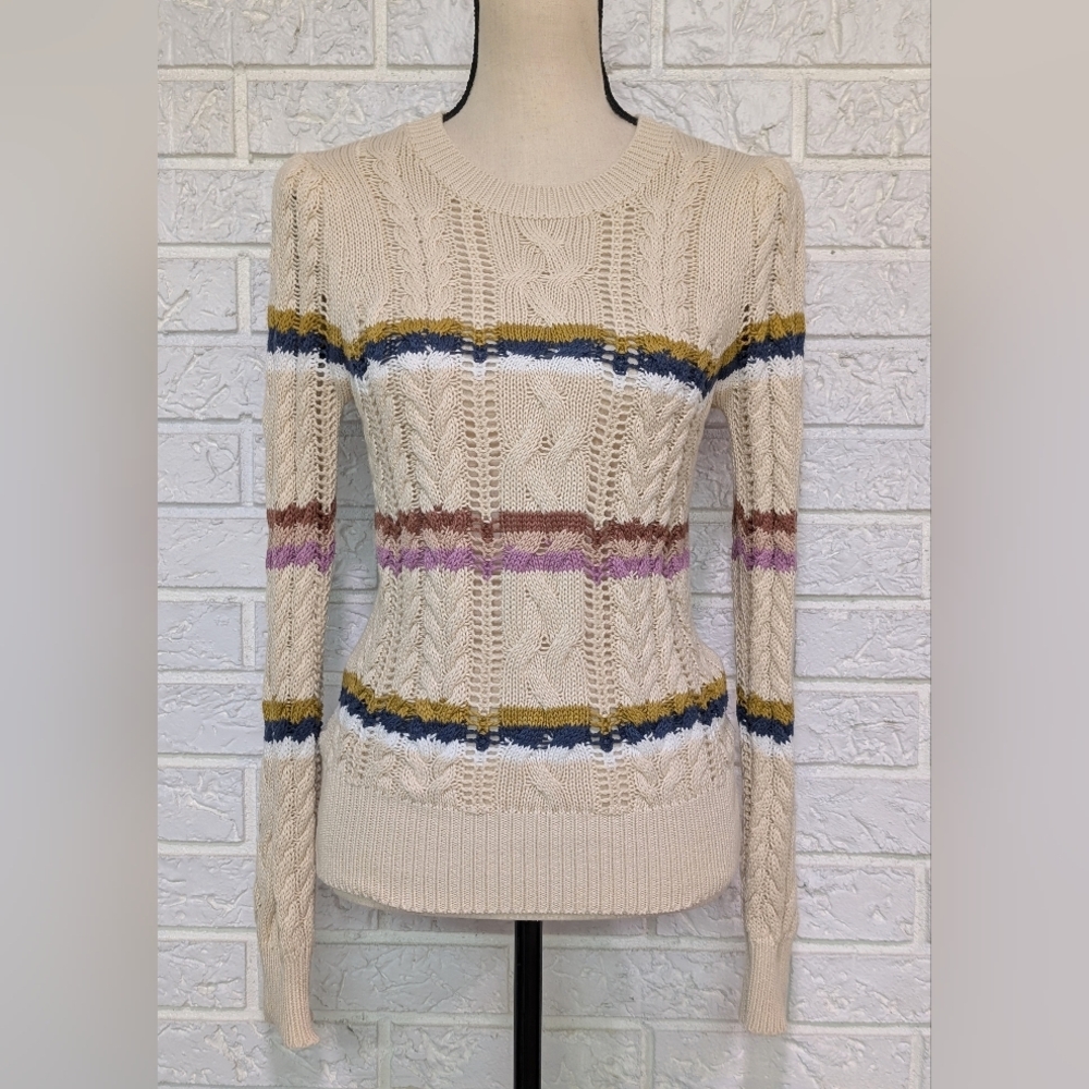 Heartloom Rossini Cable Stitch Pullover Sweater XS Fall Autumn Stripe Relaxed - Picture 3 of 12